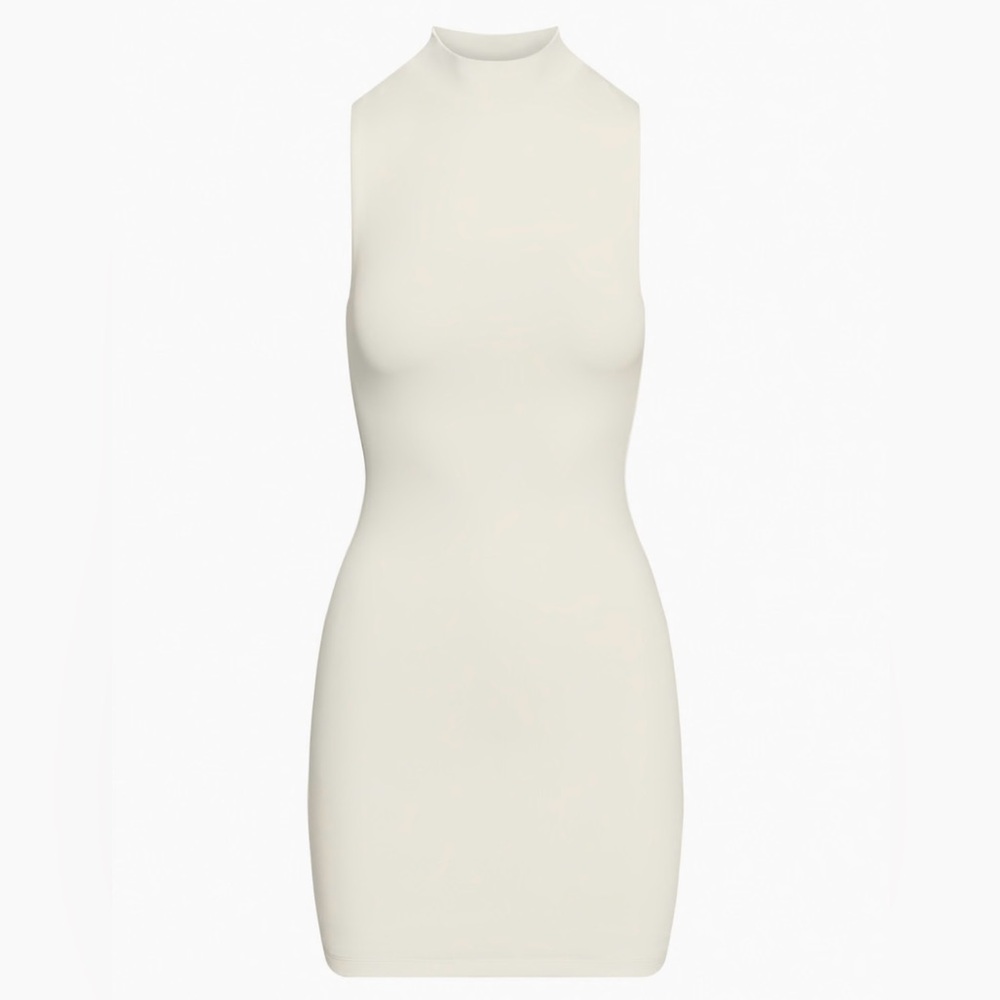 GENTLY USED Contour Mockneck Mini Dress in Matte Pearl